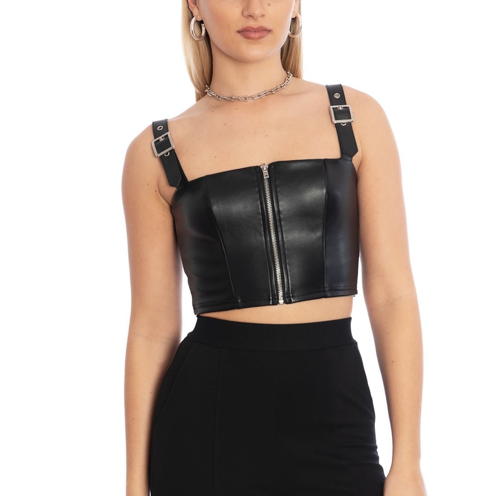 Blackmilk Clothing - Dead of Night Buckle Shoulder Crop - Size S